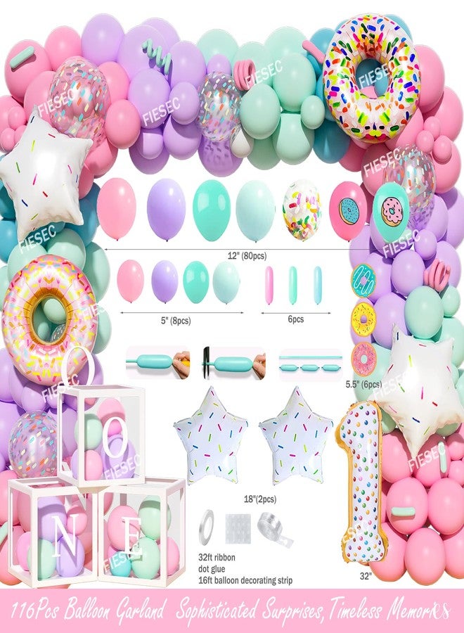 Fiesec Sweet One Birthday Decoration for Girl - 128 PCs Donut Themed 1st Birthday Party Supplies, Party Backdrop, Balloon Boxes, Banner, Donut Foil Balloons, Highchair Banner - Image 3